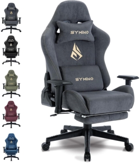 Symino Gaming Stuhl Bürostuhl Hochwertiger Stoff Ergonomisch Verstellbar Grau