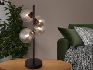 LED Tischleuchte, Metall, schwarz, Glas, rauch, Kugeln