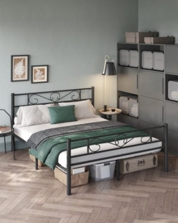 VASAGLE Doppelbettgestell, Bettrahmen, Bettgestell aus Metall, passend für 200 x 160 cm Matratze, Gästebett, einfache Montage, für kleine Räume, schwarz von SONGMICS RMB065B01