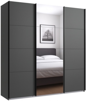 Schwebetürenschrank Kleiderschrank B180 cm H208 cm 3-türig Grafit, 1x Spiegeltür