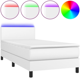 vidaXL Boxspringbett mit Matratze & LED Weiß 90x190 cm Kunstleder 3134076