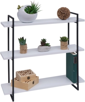 Wandregal HWC-K78, Hängeregal Schweberegal, 3 Regalböden Massiv-Holz Industrial 60x60x18cm ~ weiß, Metall schwarz
