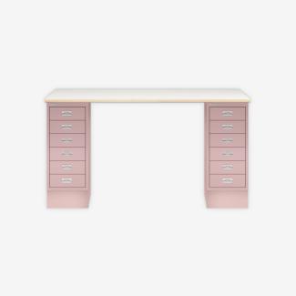 MultiDesk, 2 MultiDrawer mit 6 Schüben, Dekor Plywood, Farbe Pastellpink, Maße: H 740 x B 1400 x T 600 mm