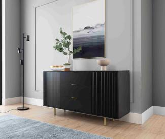 Furnix Kommode Nadija K2D3SZ Sideboard mit Schubladen und Metallfüßen Farbauswahl, Lamellenoptik, pflegeleicht, Made in EU