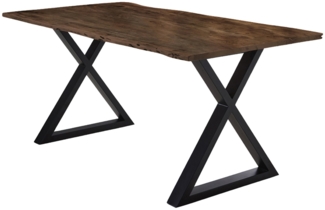 Esstisch Baumkante massiv Akazie nussbaum 180x90 X-Gestell schwarz LUBIN 527478
