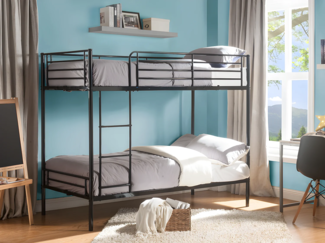Vente-unique - Etagenbett + Matratzen - 2 x 90 x 190 cm - Schwarz - DUOTIS II