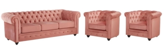 Vente-unique - Couchgarnitur 3+1+1 - Samt - Rosa - CHESTERFIELD