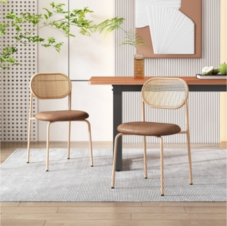 SeedWave Esszimmerstuhl Rattan Freizeitstuhl, Set aus 2, einfacher Freizeitstuhl, 2er-Satz