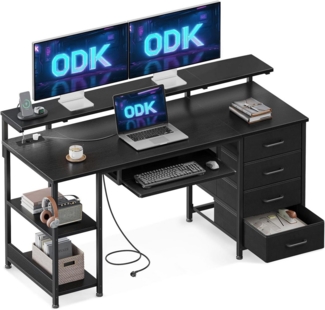 ODK Schreibtisch ODK Schreibtisch mit 4 Schubladen, Tastaturablage, Schwarz, 140 x 52 x 92 cm