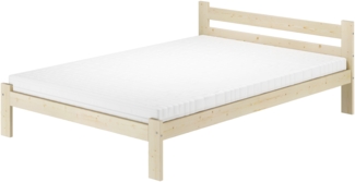 Doppelbett Gästebett 140x200 Fichte massiv unbehandelt mit wählbarem Zubehör V-60.60N-14Rollrost und Matratze inkl.