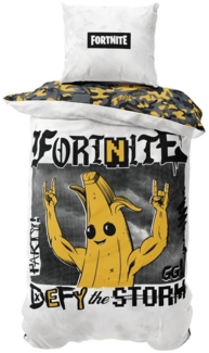 MTOnlinehandel Bettwäsche Fortnite Defy, 135x200 + 80x80 cm, Geschenk für Gamer, Mikrofaser, 2 teilig, Wende- Motiv mit Peely, Gaming, Play
