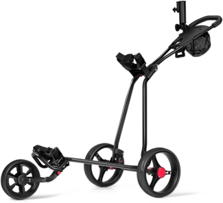 3-rädriger Golfwagen klappbarer leichter eiserner Golfwagen mit verstellbarem TPR-Griff Metall Golf Push Cart Schwarz