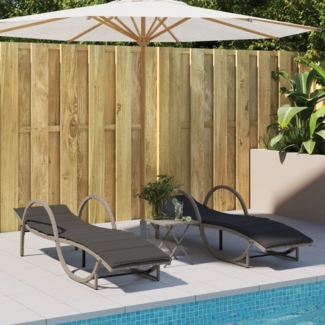 vidaXL Sonnenliegen 2 Stk. mit Auflagen Hellgrau Poly Rattan 3277312