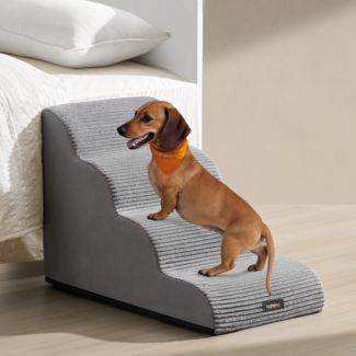 Feandrea Hundetreppe, 4 Stufen, Haustiertreppe, für kleine Hunde, Bett, Sofa, wasserdichte Katzentreppe, rutschfest, gringe Neigung, abnehmbarer waschbarer Bezug, Griff, taubengrau PPSDE004G01