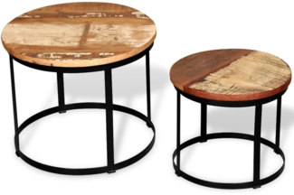 2-tlg. Couchtisch-Set, Sofatische Altholz Massiv Rund 40cm/50cm