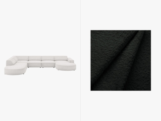 Micadoni Panorama-Ecksofa Jodie 7-Sitzer runde Recamiere Links Boucle Baloo Schwarz