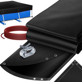 KESSER® Solar Poolabdeckung Pool Abdeckplane | Poolplane aus 200g/m² PE Material Inkl. Stahlseil + Seilspanner mit ösen Solarplane Abdeckung UV-resistente Sommer & Winter Schwarz, Eckig 410 x 220 cm