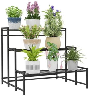 Outsunny Pflanzentreppe für Innen Außen, aus Metall, mehrstöckig, 66 cm hoch (3-Etagen Pflanzenständer, 1 St, Blumenständer), für Wohnzimmer, Garten Balkon Deko, Schwarz