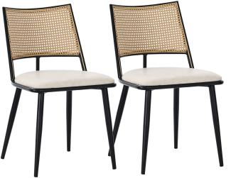 Merax PU-Sitz, Rattan-Rückenlehne, 4er-Set, Wohnzimmer, Schlafzimmerstuhl, Schwarz