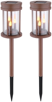 2er Set LED Solarleuchte, Feuer-Effekt, rostfarben, 3in1, 12 cm