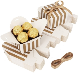 Belle Vous Geschenkbox Karton Geschenkbox Weiß & Gold - 6,5 x 6,5 x 4,5 cm (60 St)