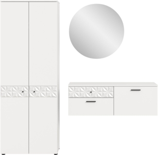 INOSIGN Garderoben-Set VICENZA, 3-tlg, mit foraler Ornamentabsetzung in der Front, (3-St), best. aus.: Garderobenschrank, Schuhschrank und Spiegelschrank