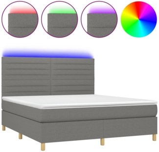 vidaXL Boxspringbett mit Matratze & LED Dunkelgrau 160x200 cm Stoff, Härtegrad: H2 [3135526]