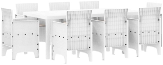 vidaXL Garten Essgruppe 9 pcs Weiß Polt Rattan 3378583