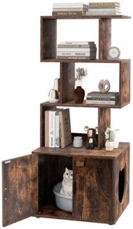COSTWAY Tierhaus, Katzenschrank mit Bücherregal, Katzenklo Schrank, 60 x 45,5 x 142 cm