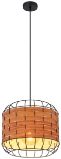 Hängeleuchte, Käfig-Design, Holzoptik braun, H 120cm