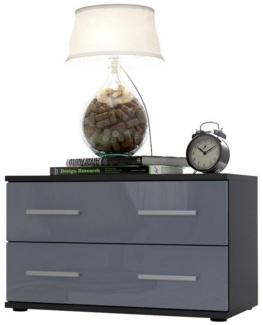 Nachttisch Nachtkonsole Kioto, Korpus in Schwarz matt / Front in Grau Hochglanz