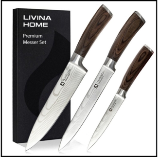 LIVINA HOME Messer-Set Kochmesser, Messerset - 3-tlg. Küchenmesser Set (3-tlg), als 3er, 5er, 6er-Set erhältlich, Geschenkbox, Black Friday Sale!