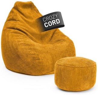 Lumaland Relax Set Cord – Sitzsack Giant + Pouf | Besser als Sofa, Sessel & Co. | XXL Bean Bag + Sitzpouf Hocker mit Füllung (EPS Perlen) für Indoor | Bodensofa für Wohnzimmer, Schlafzimmer & Gaming