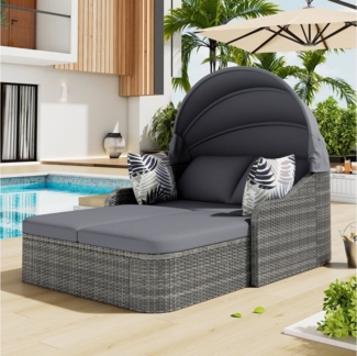 OKWISH Gartenlounge-Set Doppel-Lounge, (Doppel-Lounge mit 4 Kissen und abnehmbarem Kissenbezug, 1-tlg, Mit verstellbarem Baldachin), Für Garten, Pool, Grau
