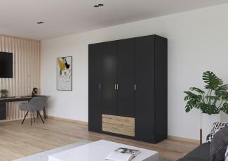 rauch Kleiderschrank, Drehtürenschrank GAMMA, 4-türig, 2 Schubkästen, Grau metallic, 181 x 210 x 54 cm