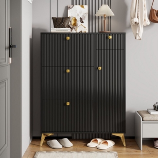 Ulife Schuhschrank Schuhregal Schuhkipper mit 3 Klappen, 1 Schublade und 1 Tür Schuhregal, Schuhkipper schmal, H 121 cm / B 90 cm / T 25 cm