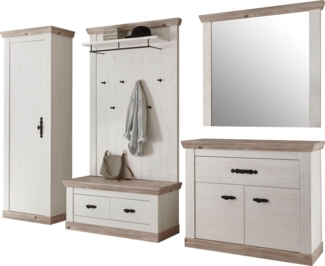 Home affaire Garderoben-Set Florenz, (5-St, 6 tlg. mit Kissen), bestehend aus Bank, Paneel, Spiegel, Kommode und Garderobenschrank