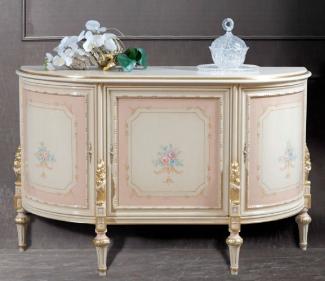 Casa Padrino Luxus Barock Sideboard Cremefarben / Rosa / Mehrfarbig / Gold - Edler Massivholz Schrank mit 3 Türen - Barock Möbel - Luxus Qualität - Made in Italy