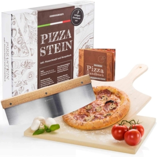 Dimono Pizzastein Backstein Brotbackstein, (Pizzaofen Set, Pizzaschieber & Rezeptbuch), temperaturbeständig bis 900°C