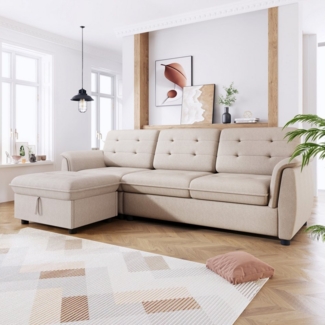 OKWISH Ecksofa 3-Sitzer mit Hocker, L-förmig Sofagarnitur, Loungesofa, mit Ottoman Aufbewahrung