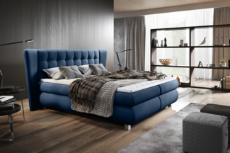 99rooms Florian Boxspringbett 140x200 cm Velours KRONOS Blau Bonell-Federung