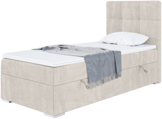 MEBLINI Boxspringbett KAI 90x200 cm mit Bettkasten - H4/Beige Samt Gepolstert Einzelbett mit Topper & Taschenfederkern-Matratze - 90x200 Rechts