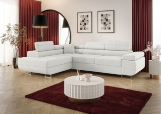 Ecksofa Schlafsofa Sofa MONARO Stoff Quelle Weiss Ottomane Links