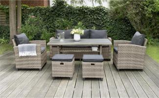 Madeira II Dininglounge Set, Polyrattan, grau, für 7 Personen