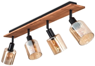 hofstein Deckenleuchte Deckenlampe aus Metall/Holz/Glas in Schwarz/Natur/Bernstein, ohne Leuchtmittel, moderne Industrial-Design Leuchte, mit Glasschirmen (8 cm), 4 x E14