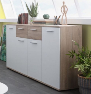 Möbelando 'Jacklin II' Sideboard, Spanplatte, 160 x 35 x 85 cm, Weiß / Sonoma Eiche