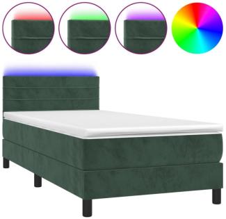 vidaXL Boxspringbett mit Matratze & LED Dunkelgrün 100x200 cm Samt 3134450