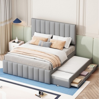 BlingBin Polsterbett Jugendbett mit Ausziehbett und 3 Schubladen (1-tlg, 140x200 cm), Hautfreundliche Leinenpolsterung, Kinderbett, Gästebett