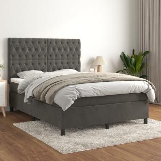 vidaXL Boxspringbett mit Matratze Dunkelgrau 140x200 cm Samt 3143206