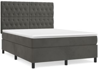 vidaXL Boxspringbett mit Matratze Dunkelgrau 140x200 cm Samt 3143206